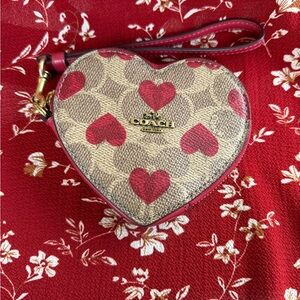 Coach Heart-Shaped Clutch in Red and Tan